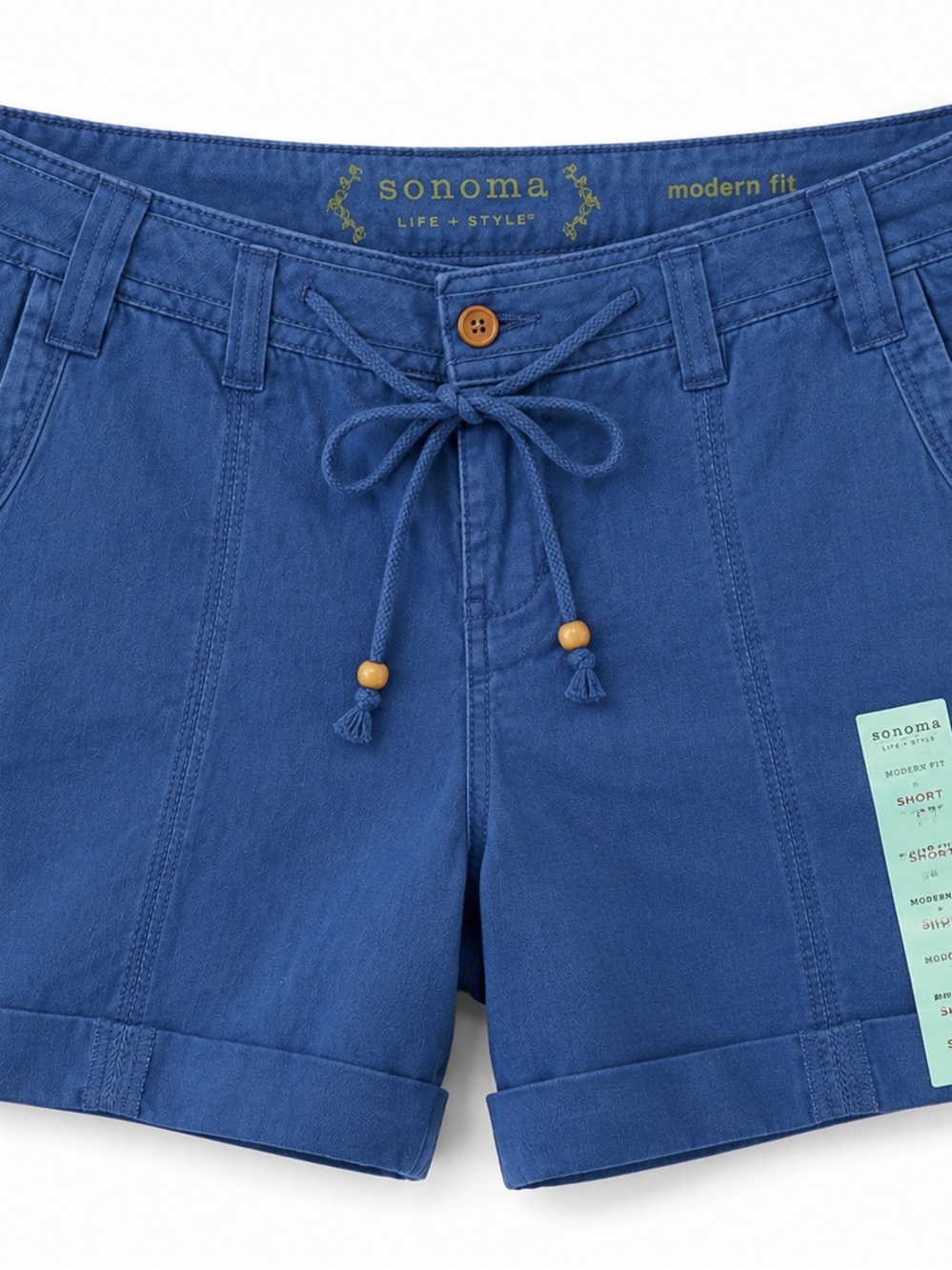 NWT! Sonoma Blue Drawstring Linen Blend Cuffed Women's Cargo Shorts